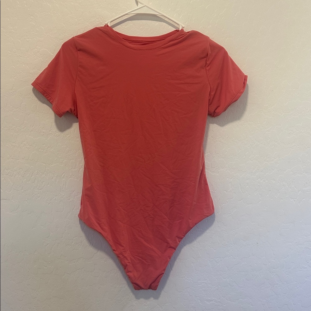 Fully lined Luxe Stretch Pink Bodysuit Auden NWT women’s size large round neck